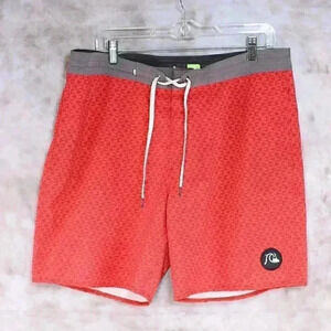 QuikSilver Boardshort Size 34 red/graphic pattern w/front pockets and back velc